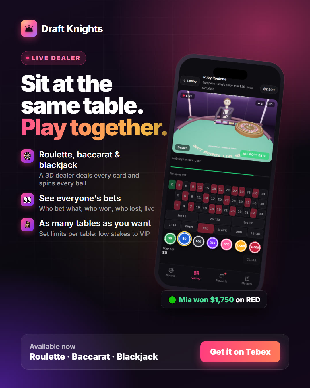 Live dealer tables