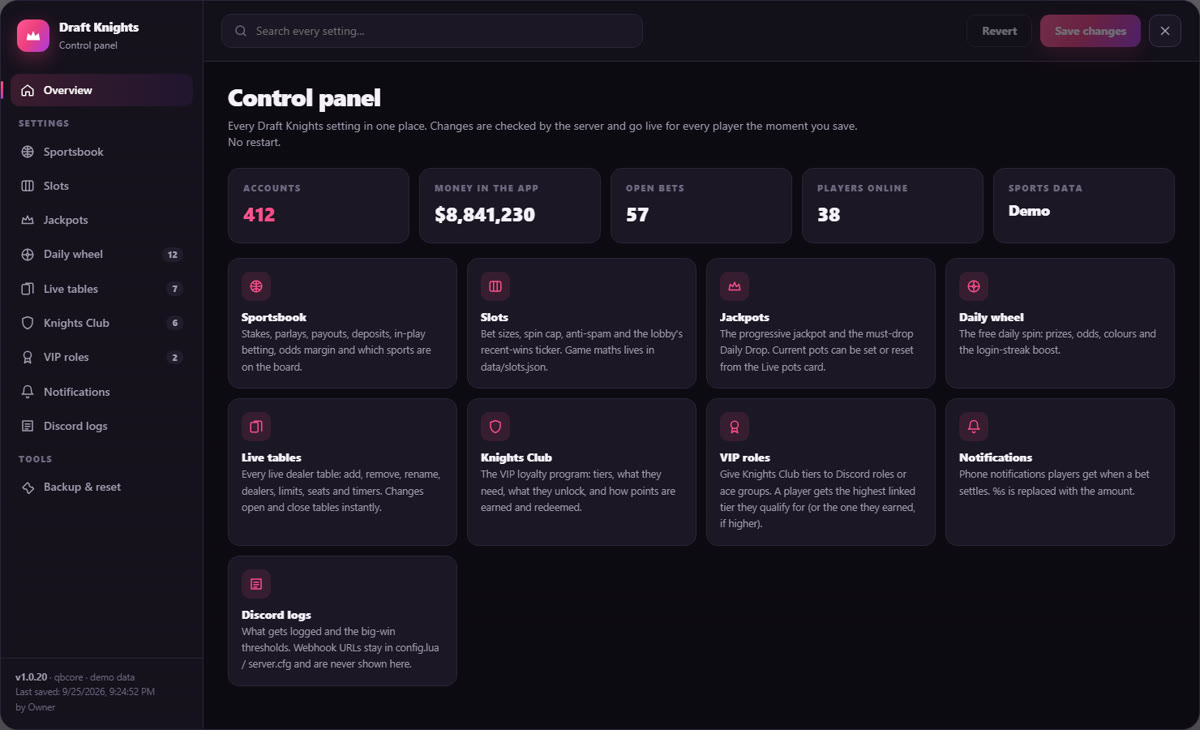 Draft Knights control panel