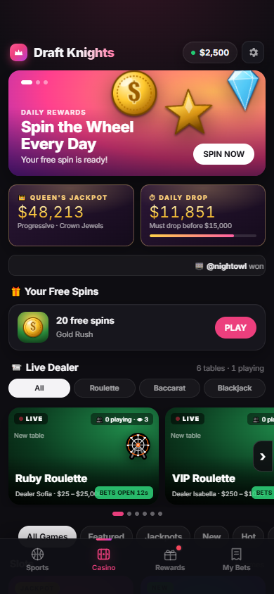 Casino lobby with jackpots and live tables